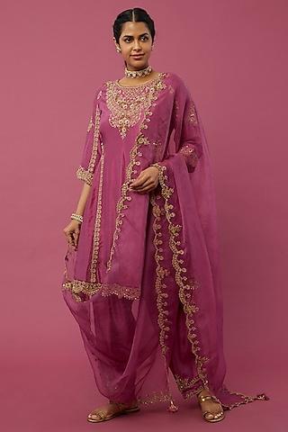 mystic pink embroidered kurta set