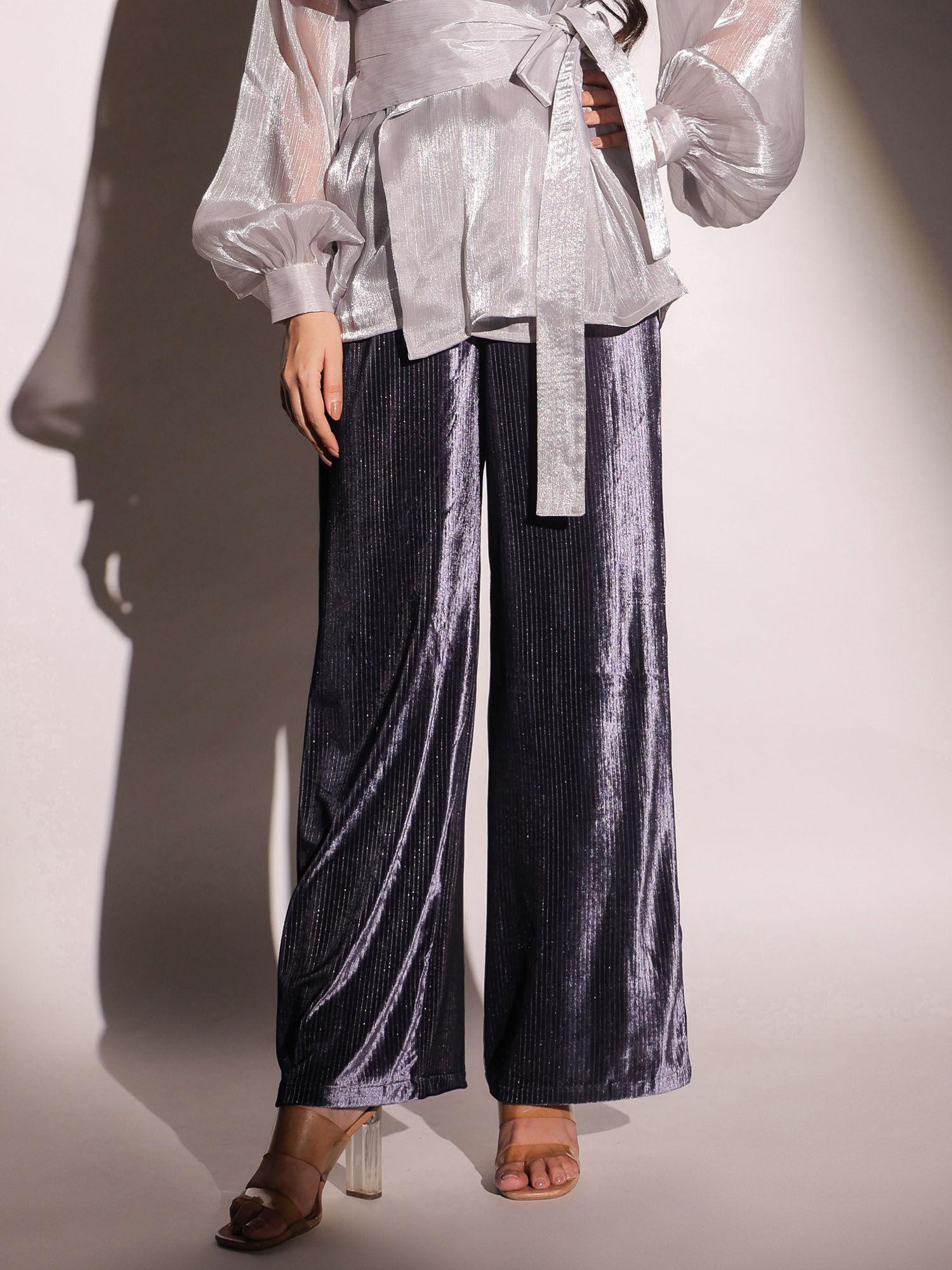 mystic slate velvet straight trousers