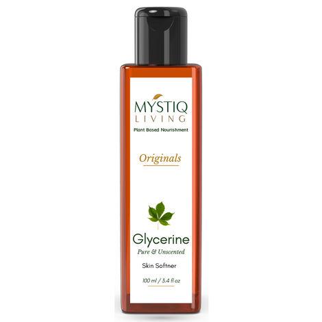 mystiq living glycerine - plant based (pure and unscented) | for face skin and body care -100 ml