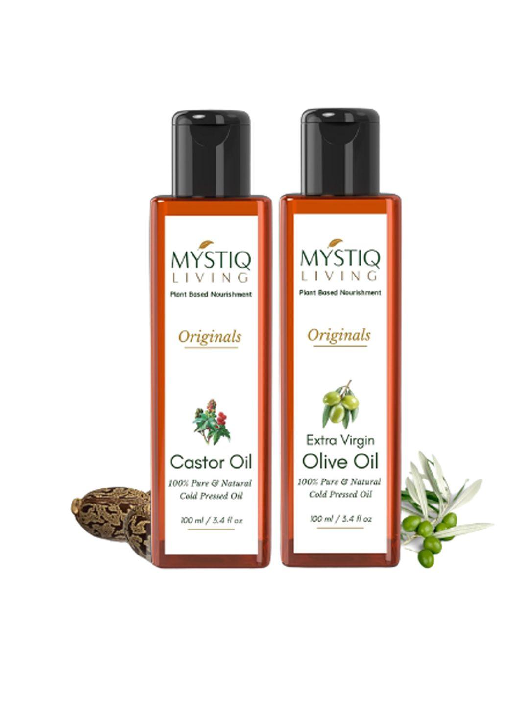 mystiq living 100% pure cold-pressed castor & olive hair & skin care oil - 100ml each