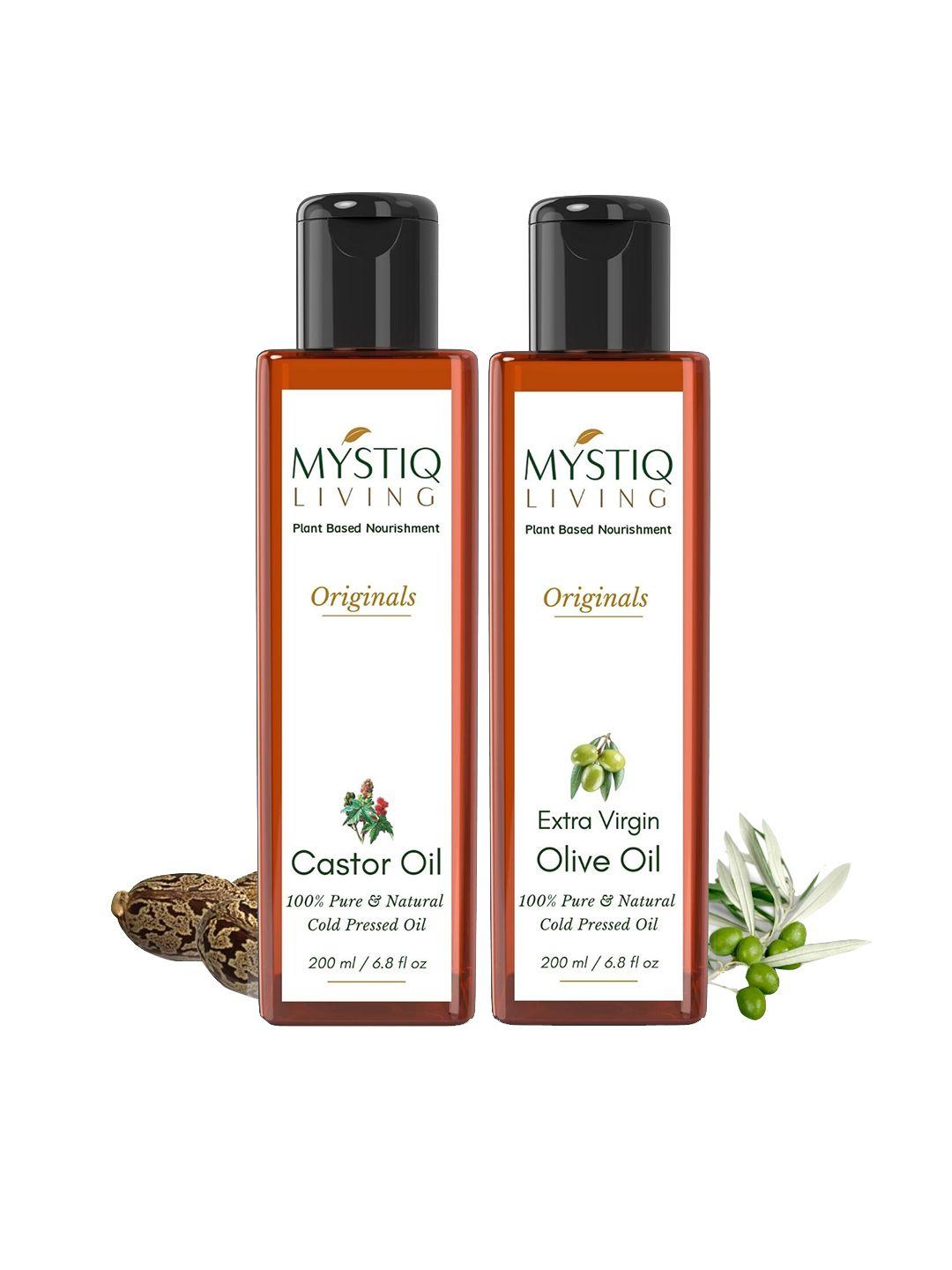 mystiq living 100% pure cold-pressed castor & olive hair & skin care oil - 200ml each
