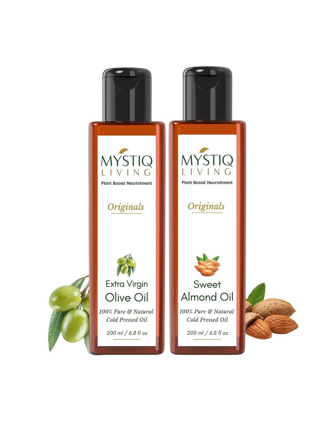 mystiq living 100% pure cold-pressed olive & almond hair & skin care oil - 200ml each