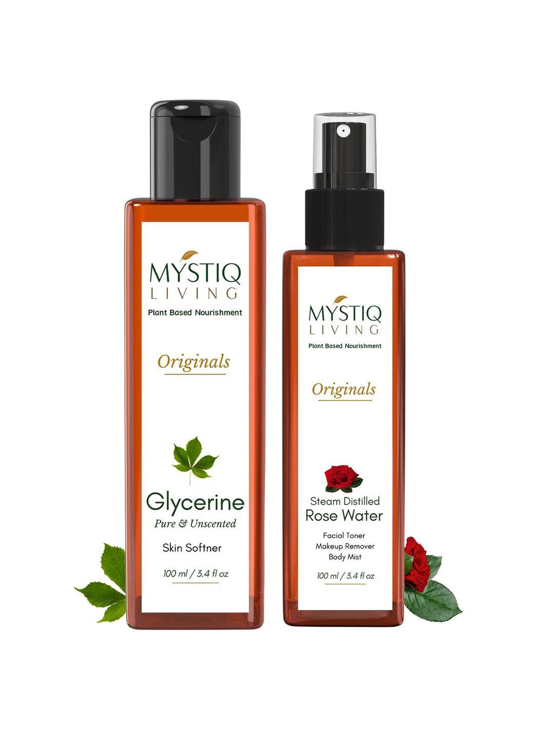 mystiq living originals glycerine skin softener 100ml & rose water facial toner 100ml