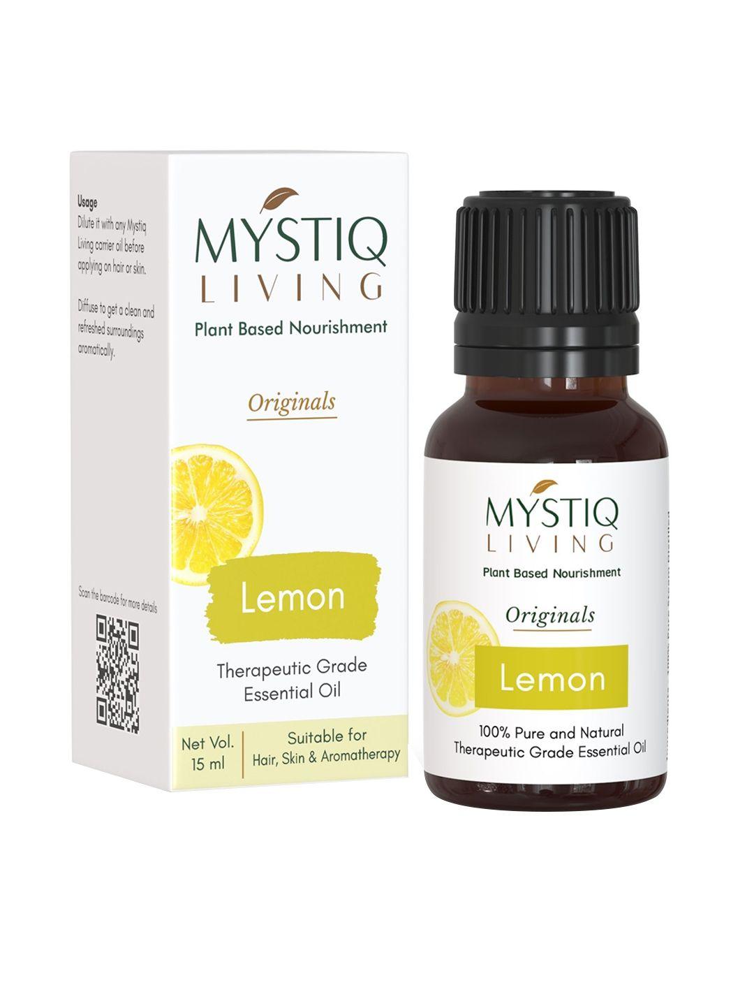 mystiq living pure & natural therapeutic grade lemon essential oil for skin & hair - 15ml