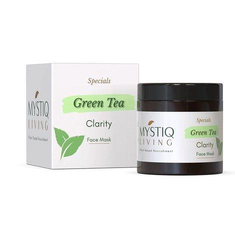 mystiq living specials - acne face mask- green tea clarity | neem, tulsi, manjishtha & green tea | acne marks, pimples, zits, detan and glowing skin | oily & acne prone skin - 100 gm