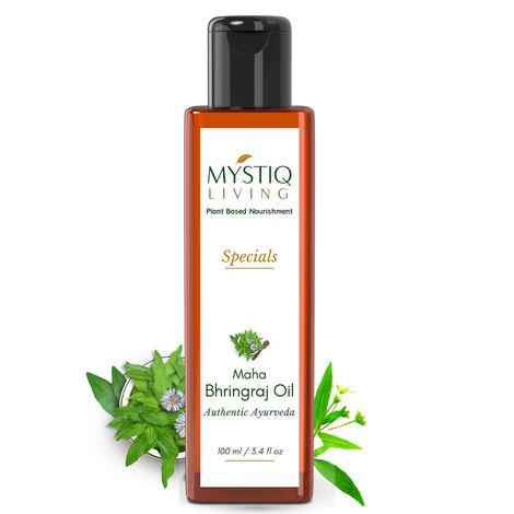mystiqliving specials-maha bhringraj hair oil with sesame & amla for damaged|frizzy hair|premature greying| dandruff| volume |split ends| baldness & hair loss|100% pure& natural|with 9ayurvedic herbs extracts-100 ml