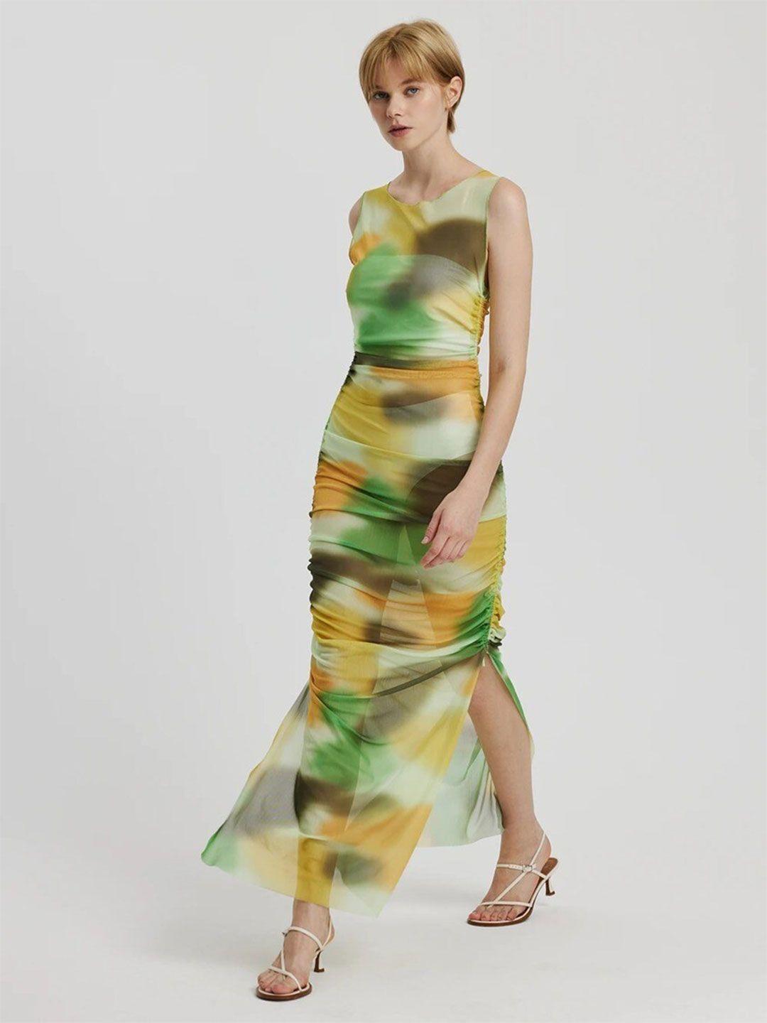 mywishbag abstract printed sleeveless bodycon dress