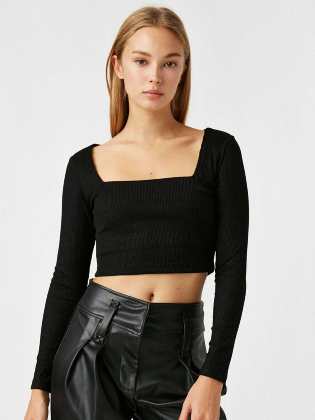 mywishbag square neck long sleeves crop top