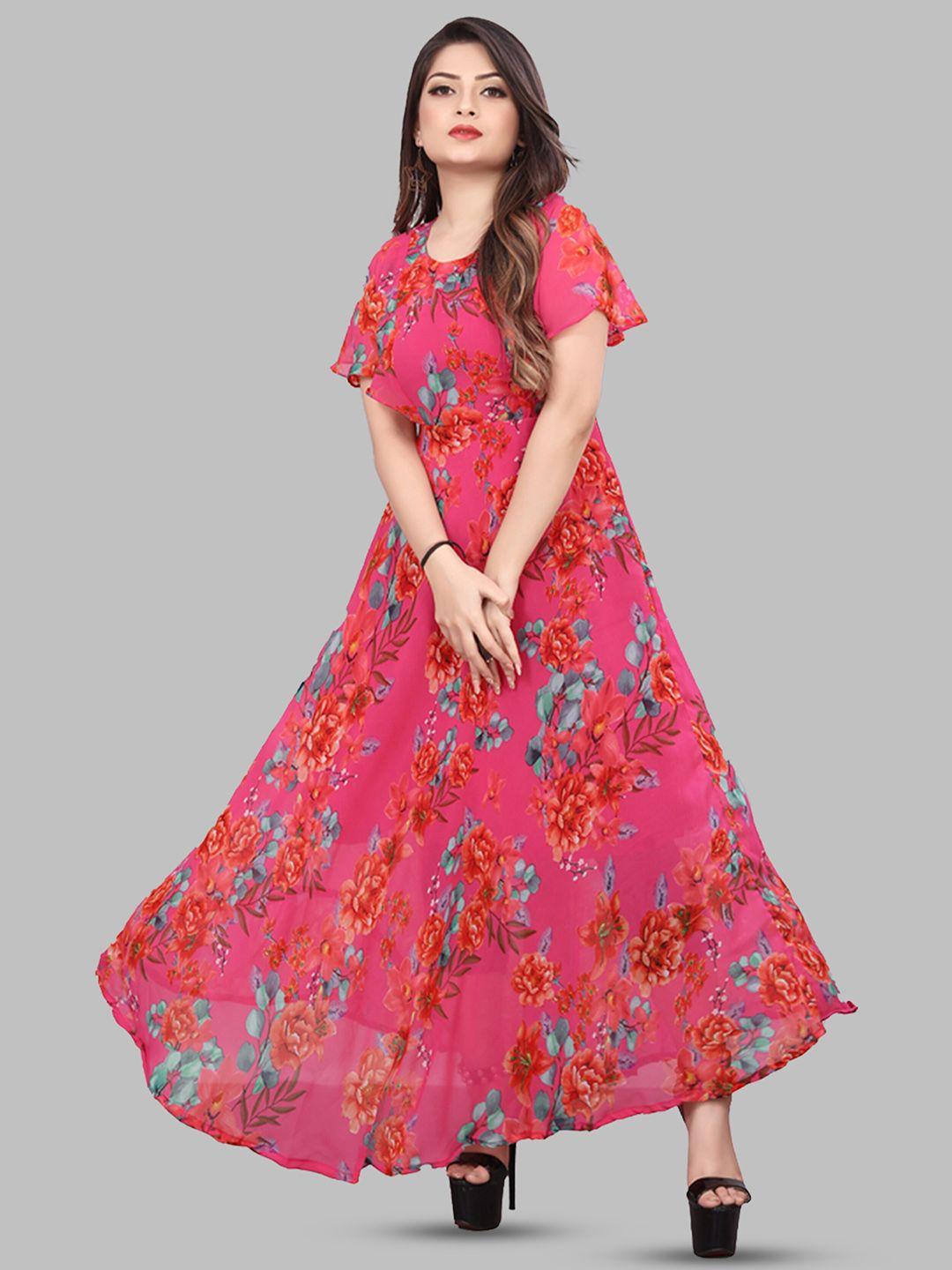 n n enterprise floral print flared sleeve georgette a-line maxi dress