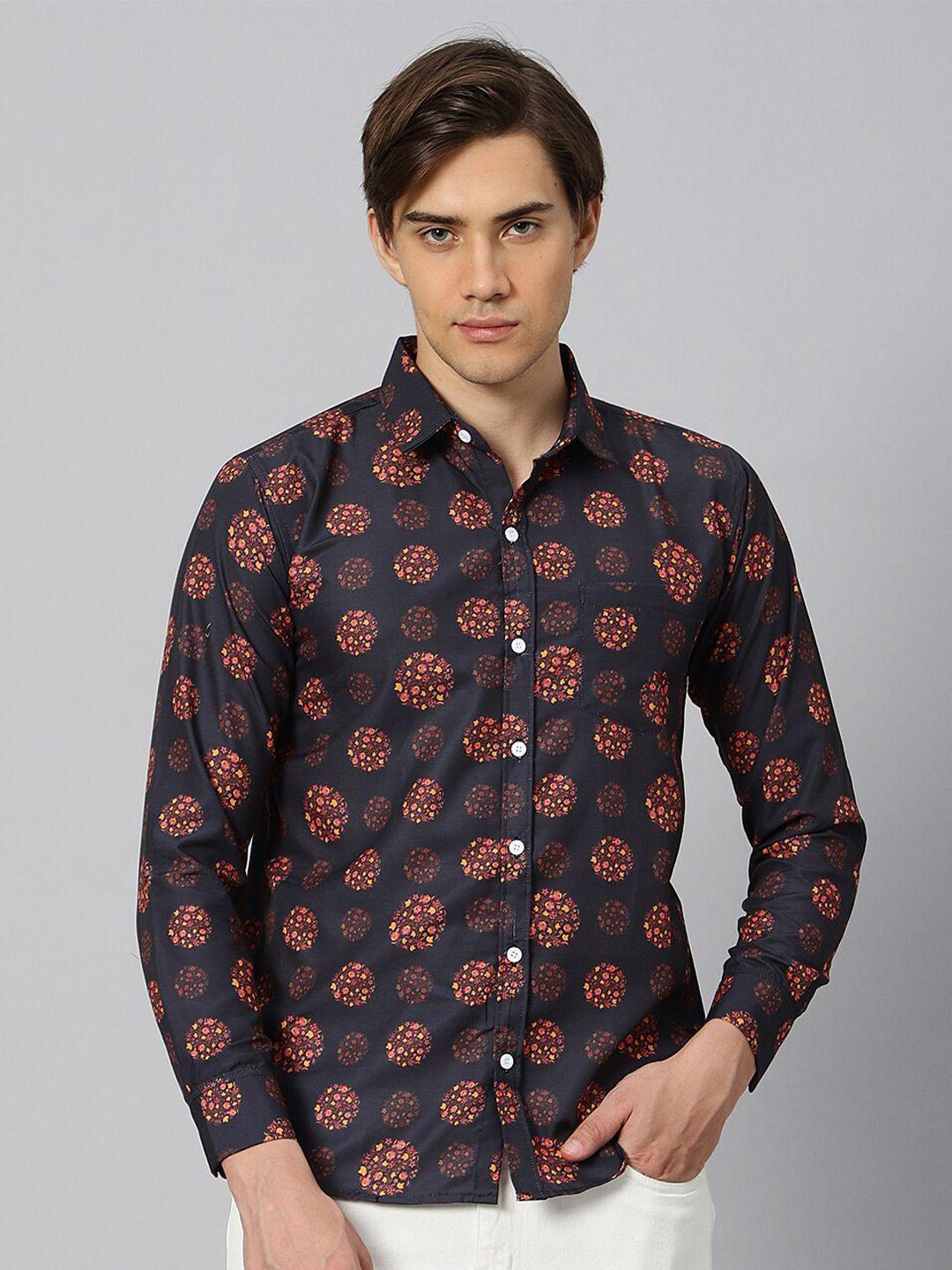 n and j men black classic floral opaque printed casual shirt