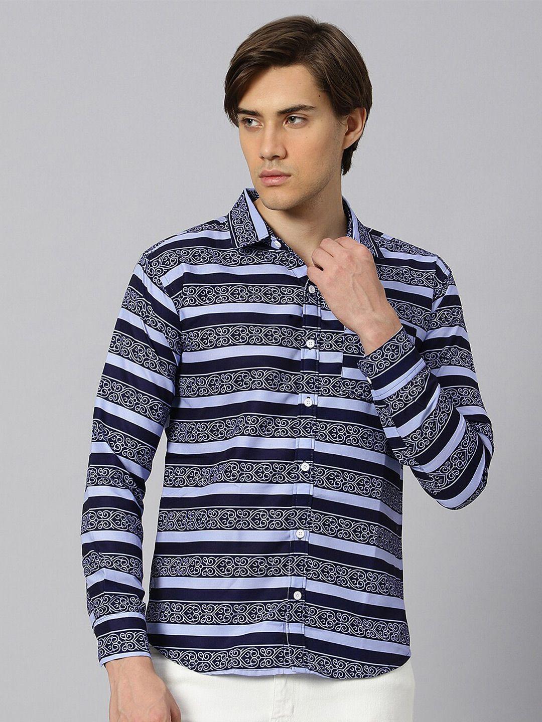 n and j men blue classic horizontal stripes opaque striped casual shirt