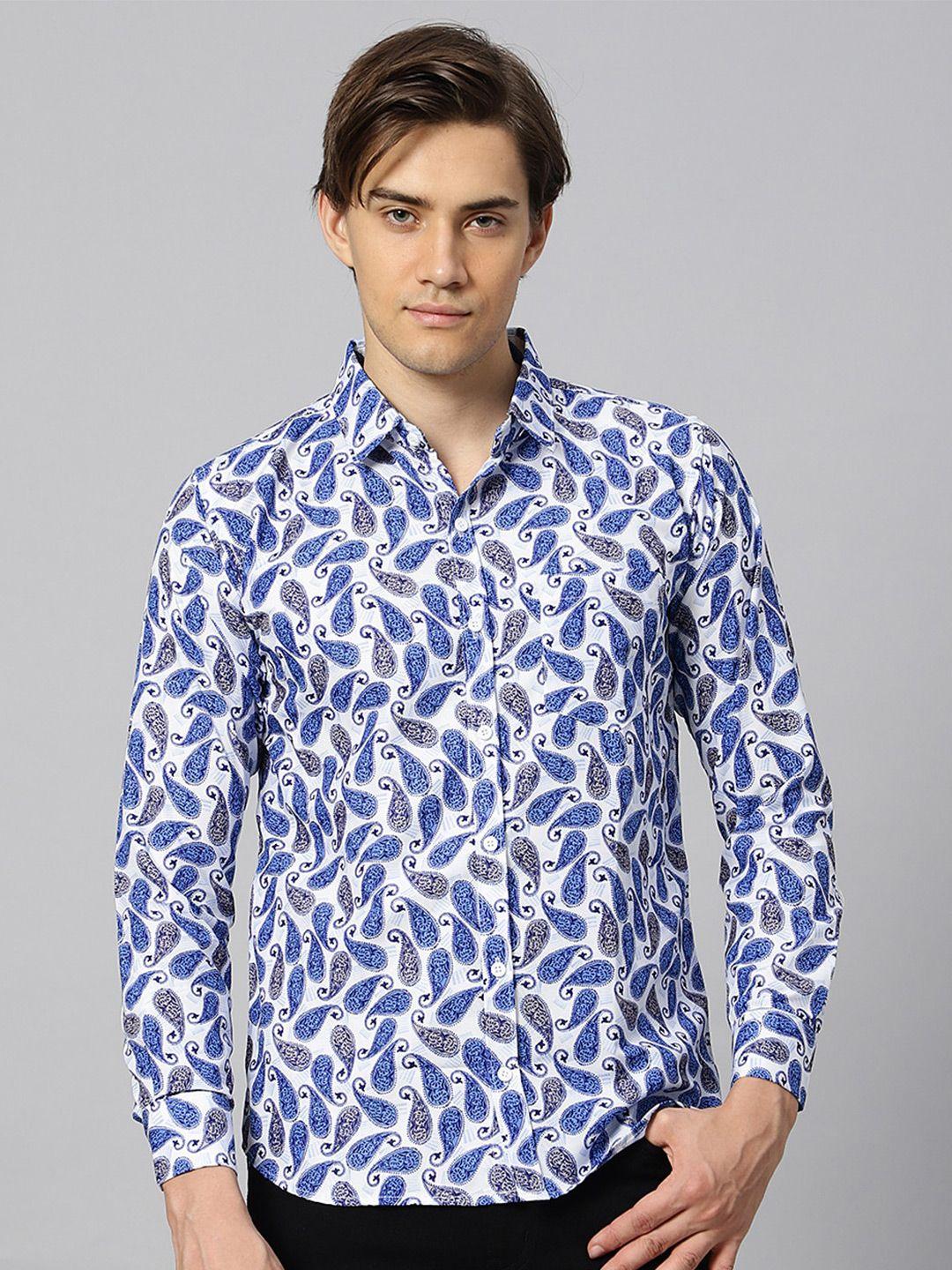 n and j men blue classic opaque printed casual shirt