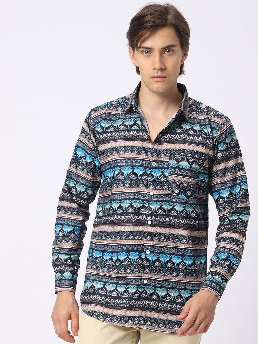 n and j men blue classic opaque printed casual shirt