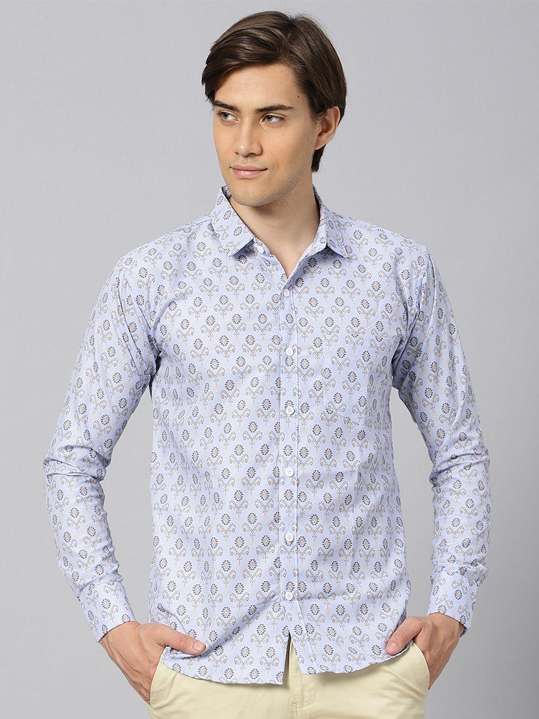 n and j men cream-coloured classic floral opaque printed casual shirt