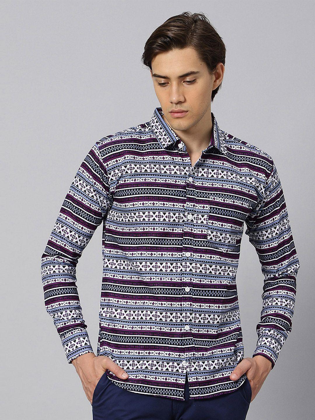 n and j men purple classic opaque printed casual shirt