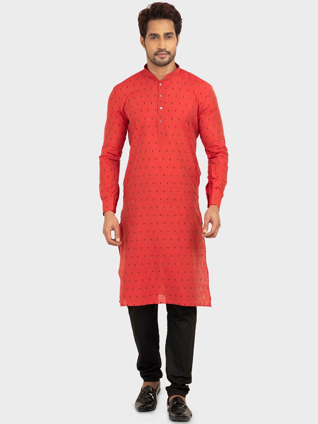 n dot men red & black printed kurta with churidar