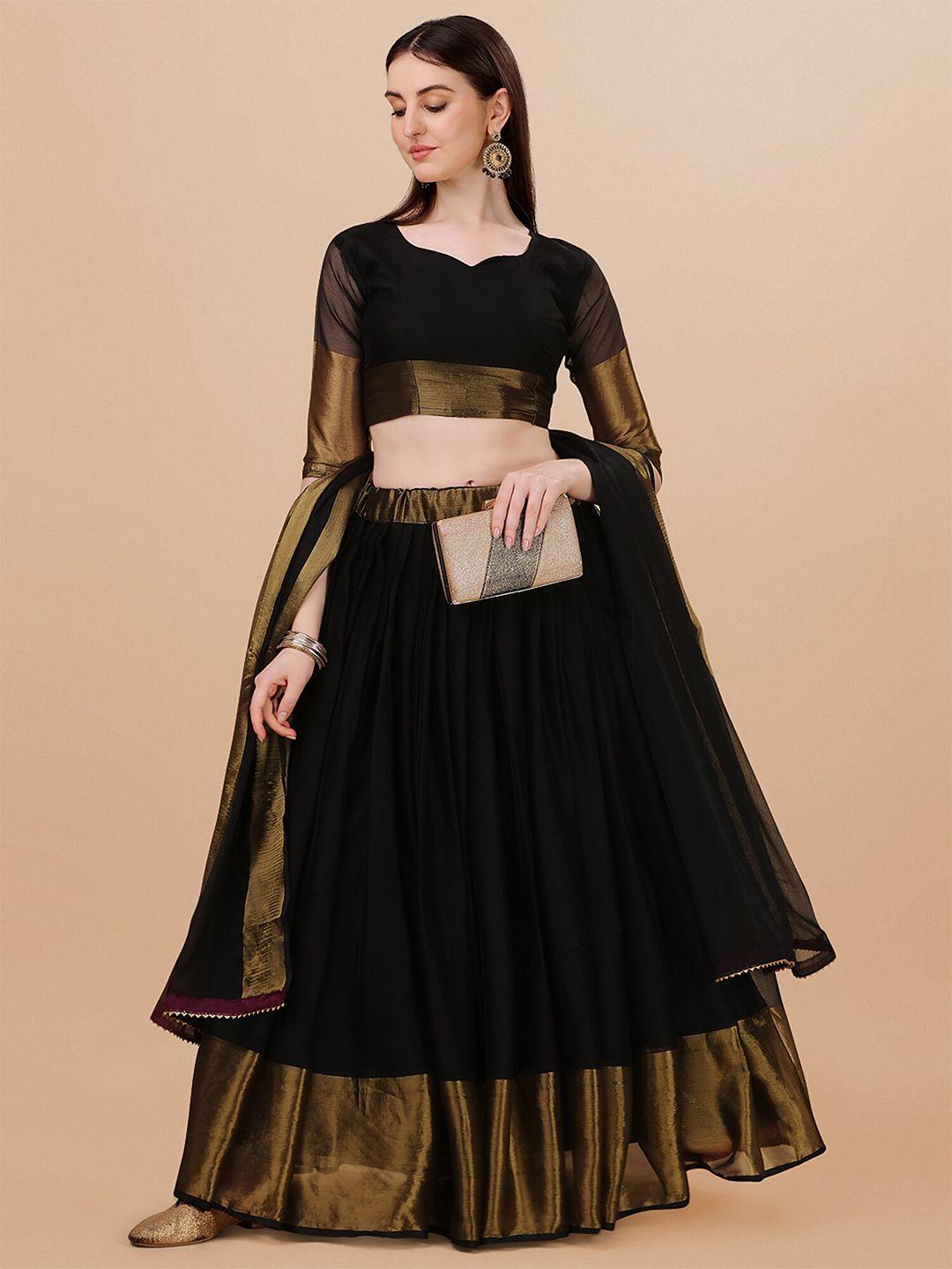 n enterprise black semi-stitched lehenga & unstitched blouse with dupatta