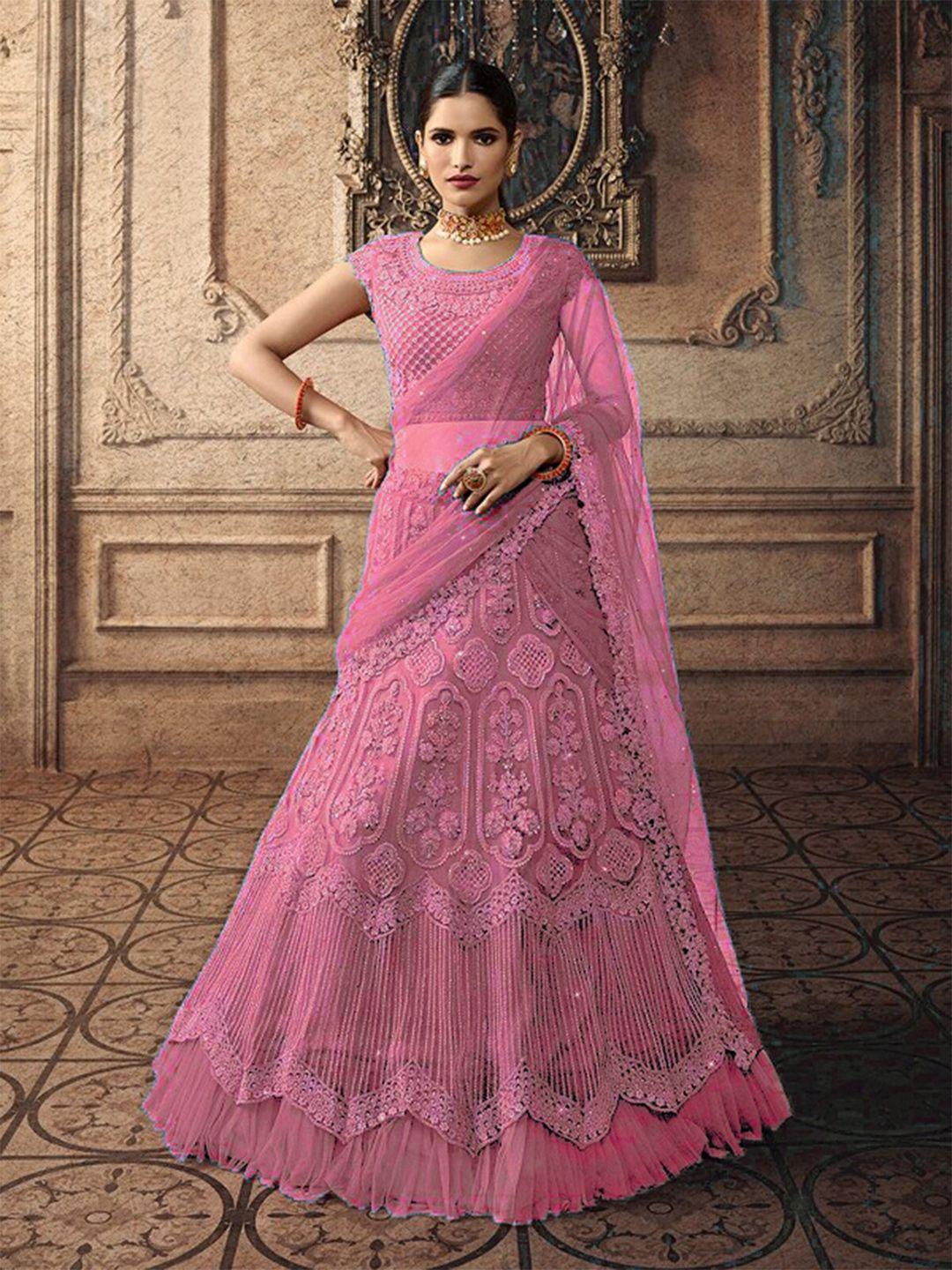 n enterprise floral embroidered semi-stitched lehenga & unstitched blouse with dupatta