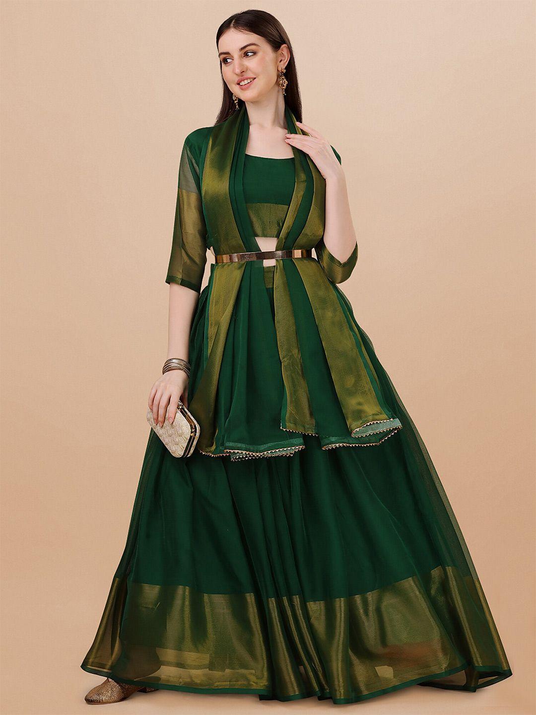 n enterprise green semi-stitched lehenga & unstitched blouse with dupatta