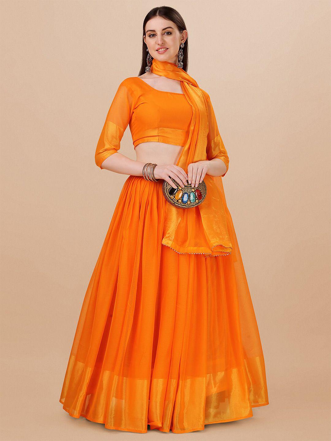 n enterprise orange semi-stitched lehenga & unstitched blouse with dupatta