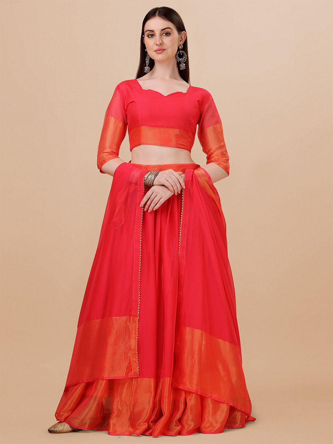 n enterprise rose semi-stitched lehenga & unstitched blouse with dupatta