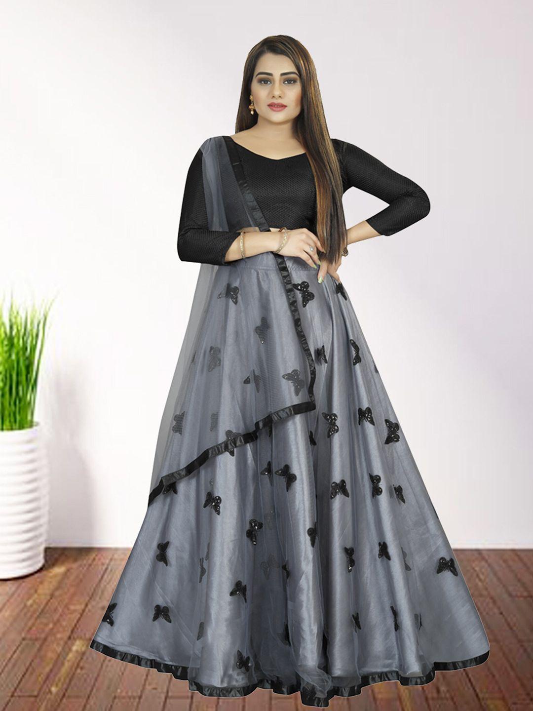 n enterprise thread work semi-stitched lehenga & unstitched blouse with dupatta