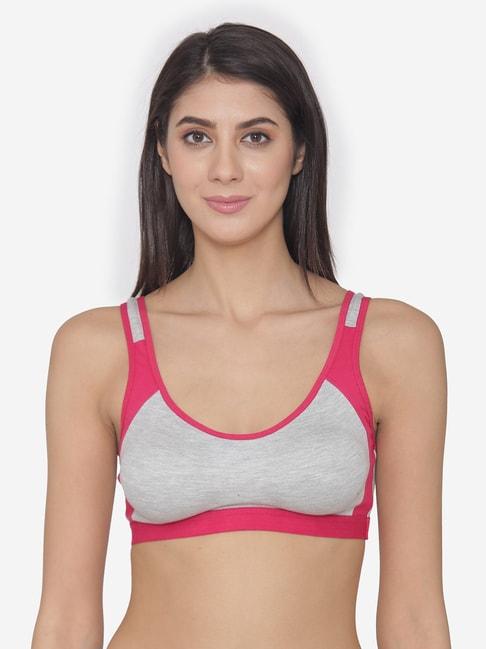 n-gal pink & grey non wired padded sports bra