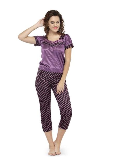 n-gal purple & black polka dot top with capris