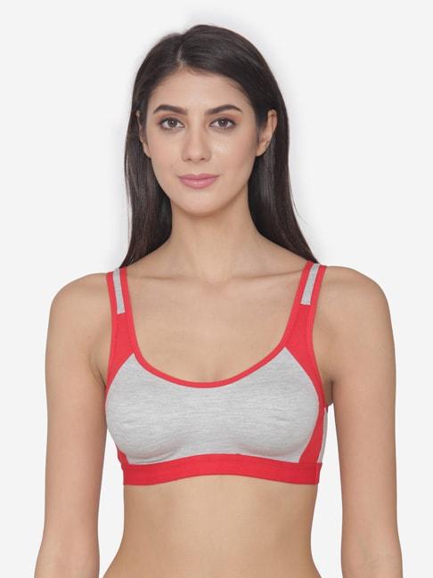n-gal red & grey non wired padded sports bra