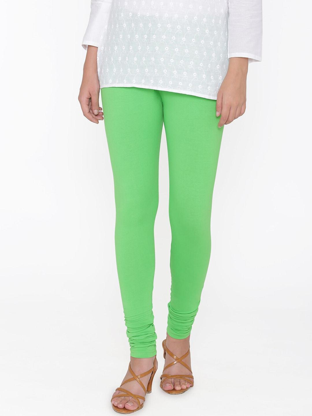 n-gal women green solid churidar-length leggings