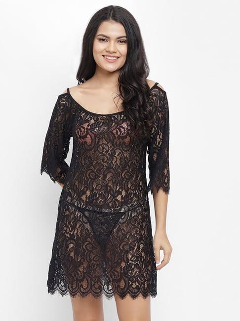 n-gal black lace short nighty with g-string