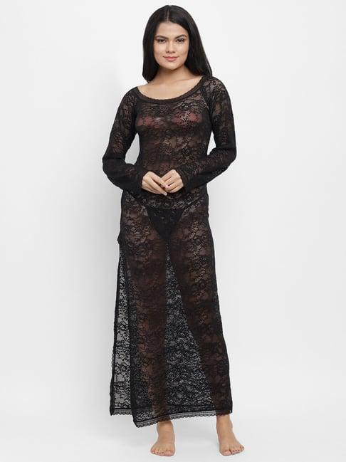 n-gal black lace side slit nighty with g-string