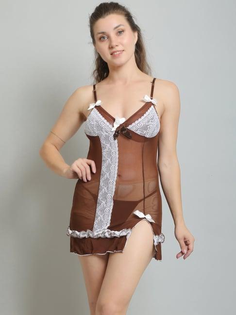 n-gal brown lace non-wired babydoll with panty