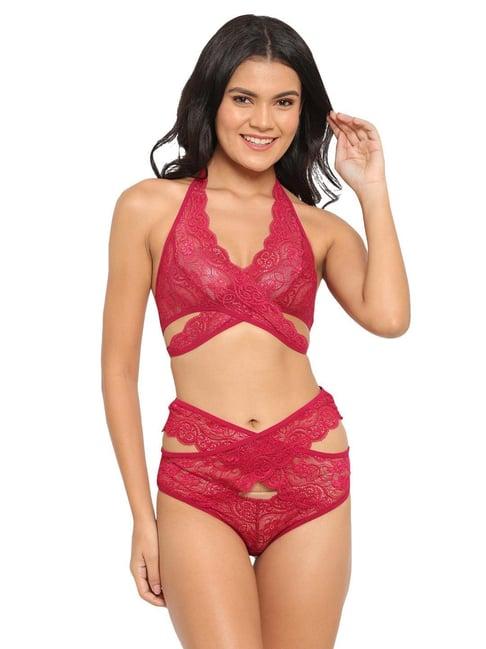 n-gal fuchsia lace non-padded bralette set