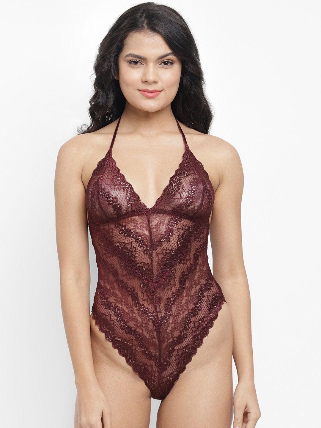 n-gal maroon lace halter neck baby doll