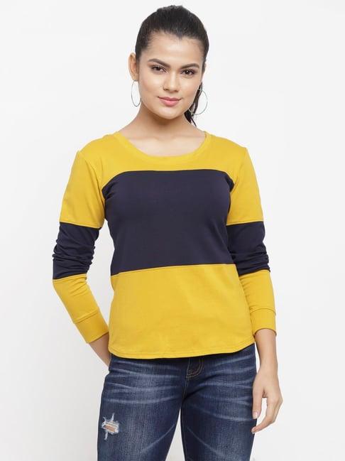 n-gal mustard & navy cotton t-shirt