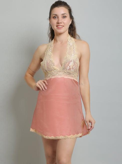 n-gal peach lace non-wired babydoll with panty