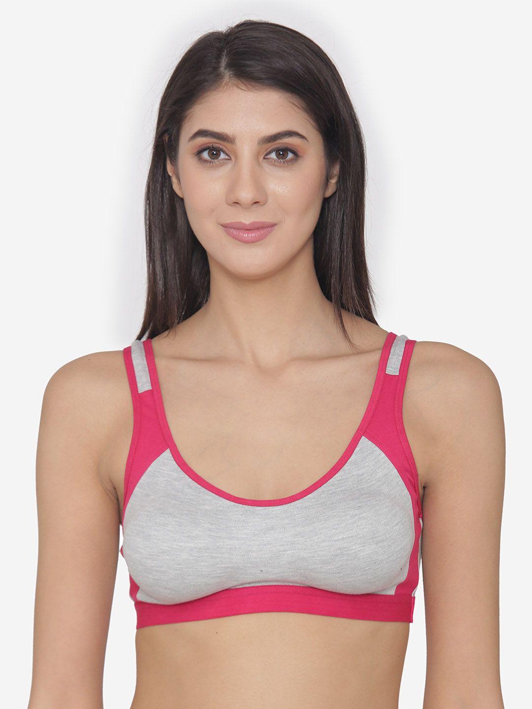 n-gal pink & grey solid non-wired non padded sports bra nscb01