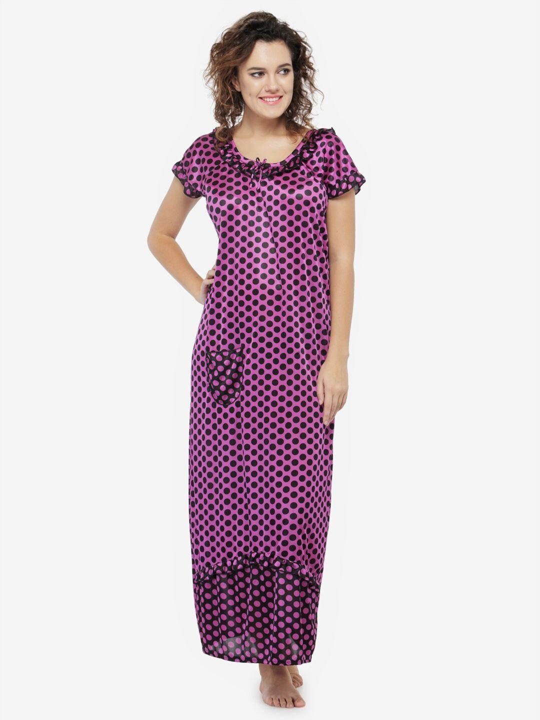 n-gal purple polka dot printed maxi nightdress