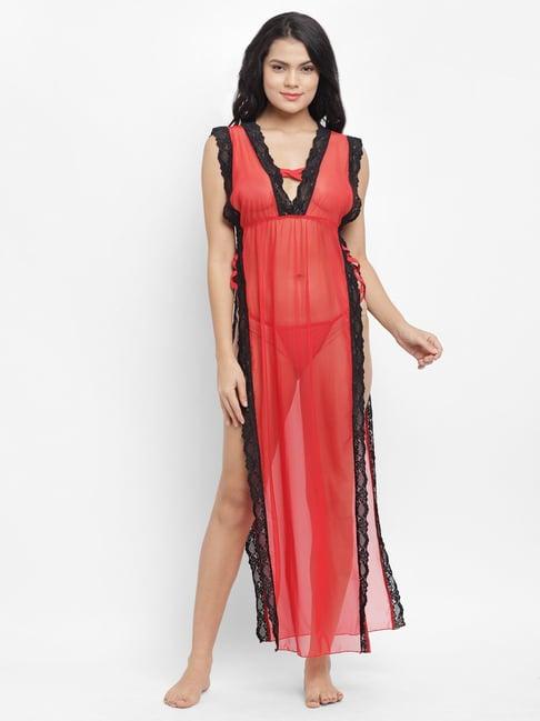 n-gal red lace side slit nighty with g-string