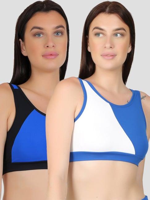 n-gal royal blue & white sports bra - pack of 2