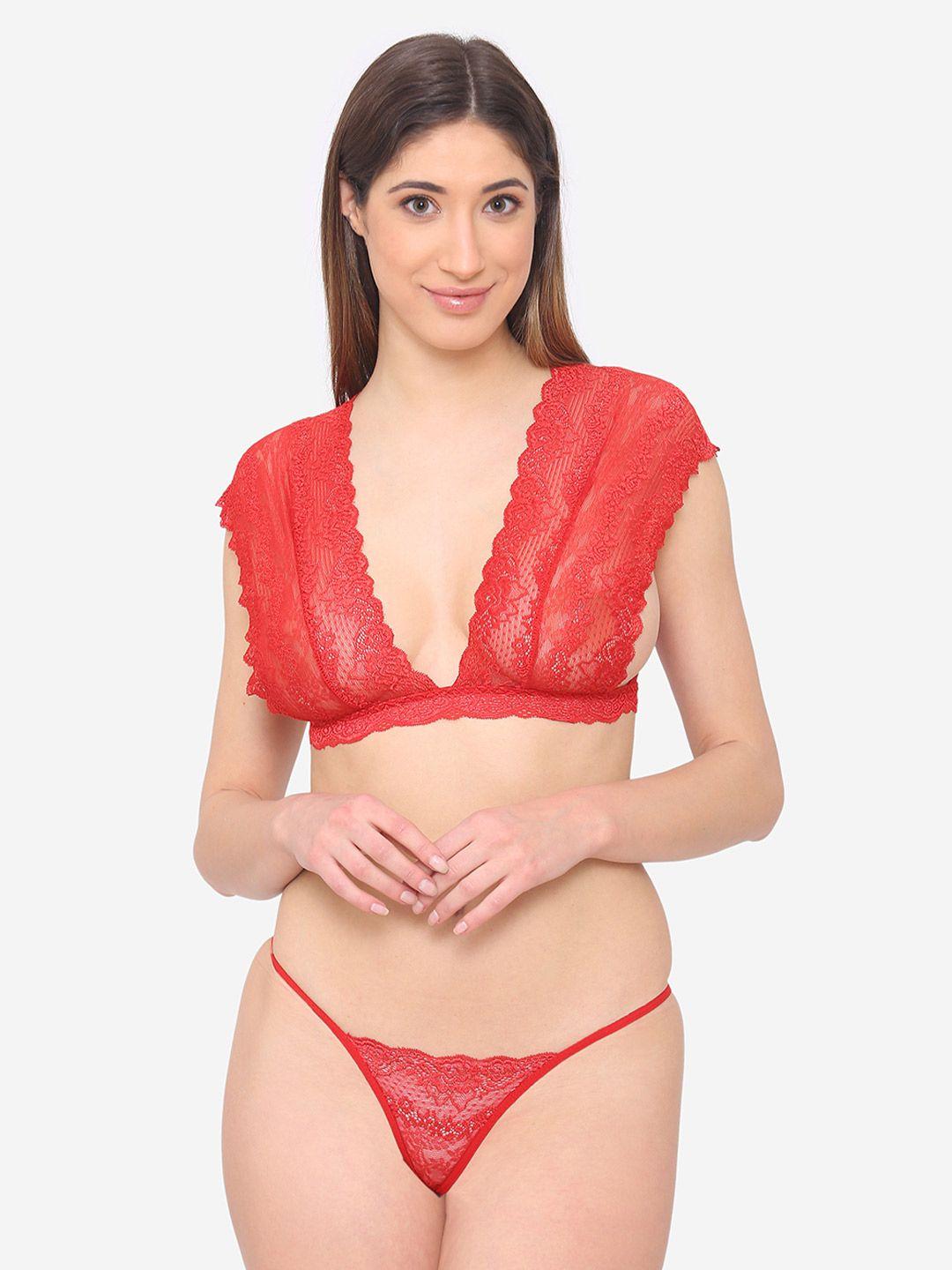 n-gal self design lace lingerie set krls05-red