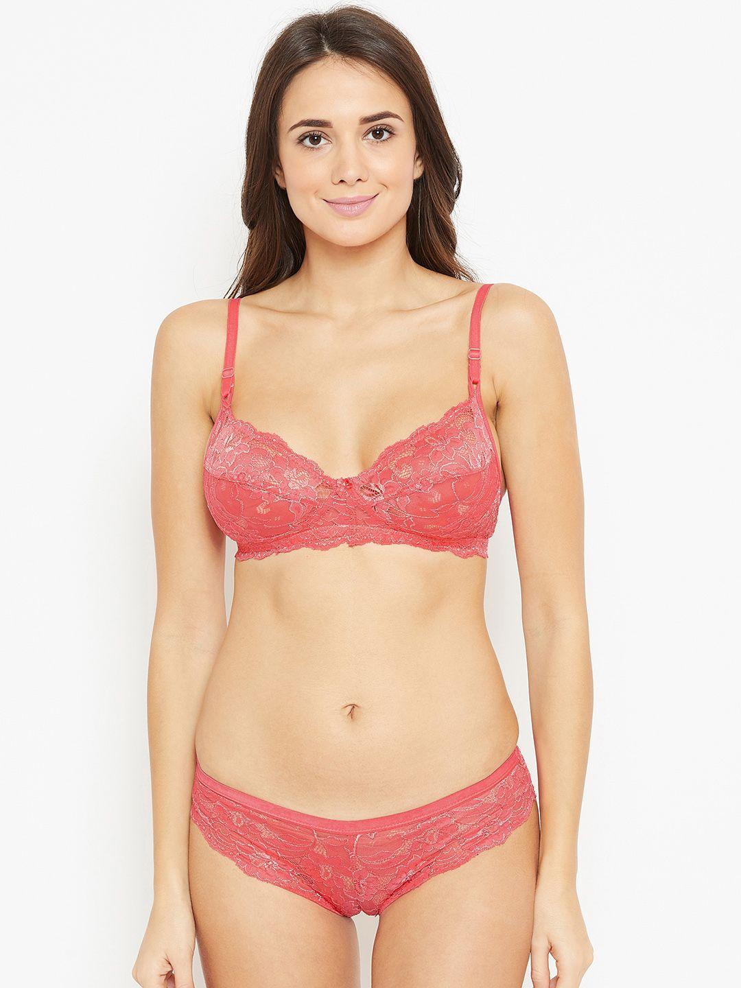 n-gal women coral pink lace  lingerie set ntdls03