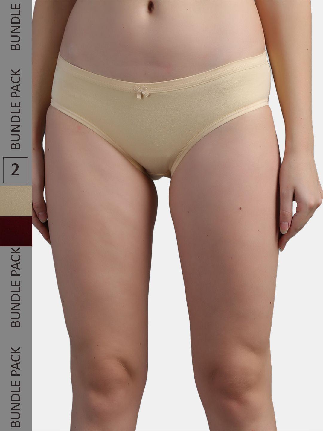 n-gal women cream & marron pack of 2 hipster briefs