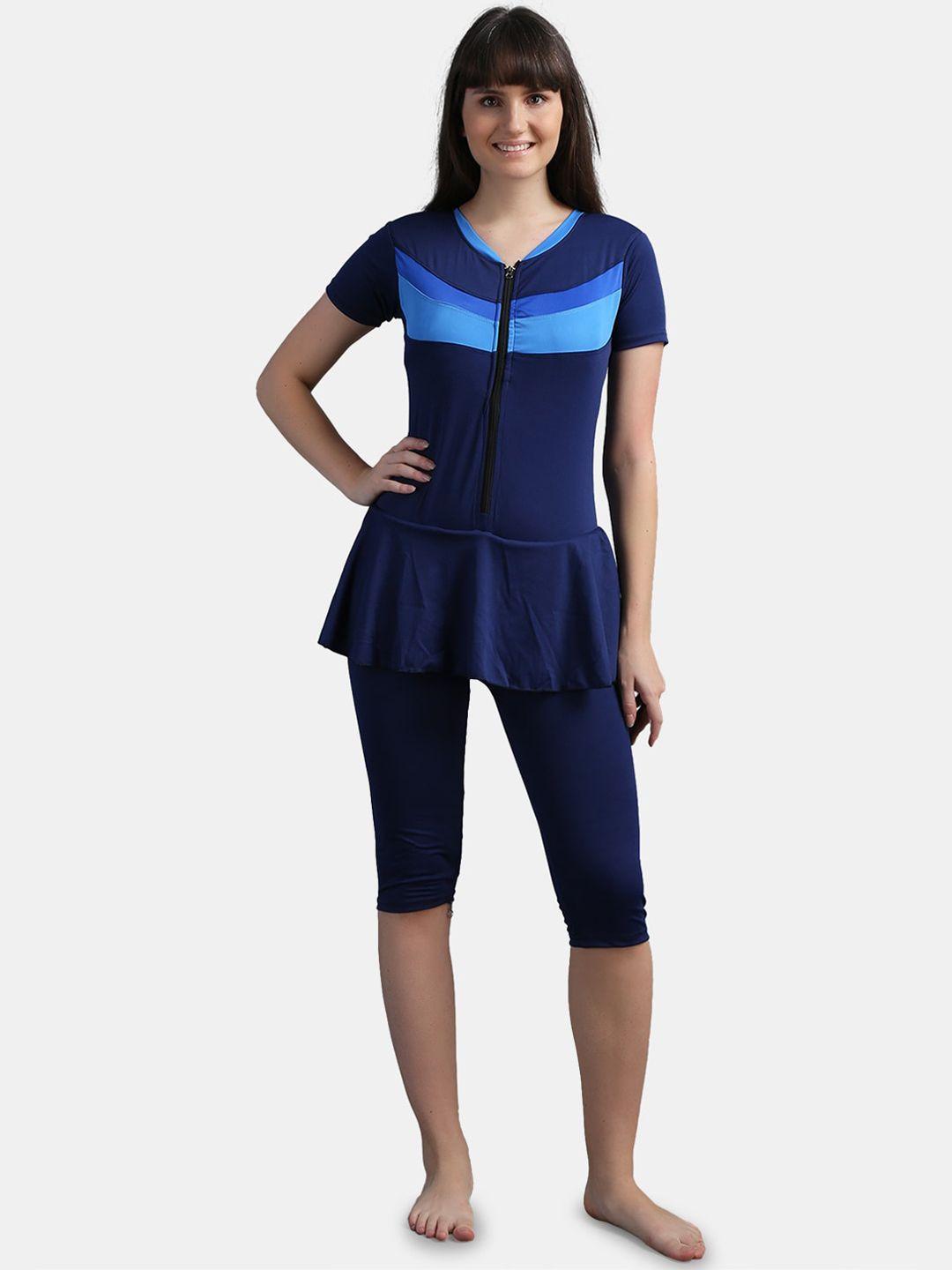 n-gal women navy blue colourblocked knee-length pantsuit