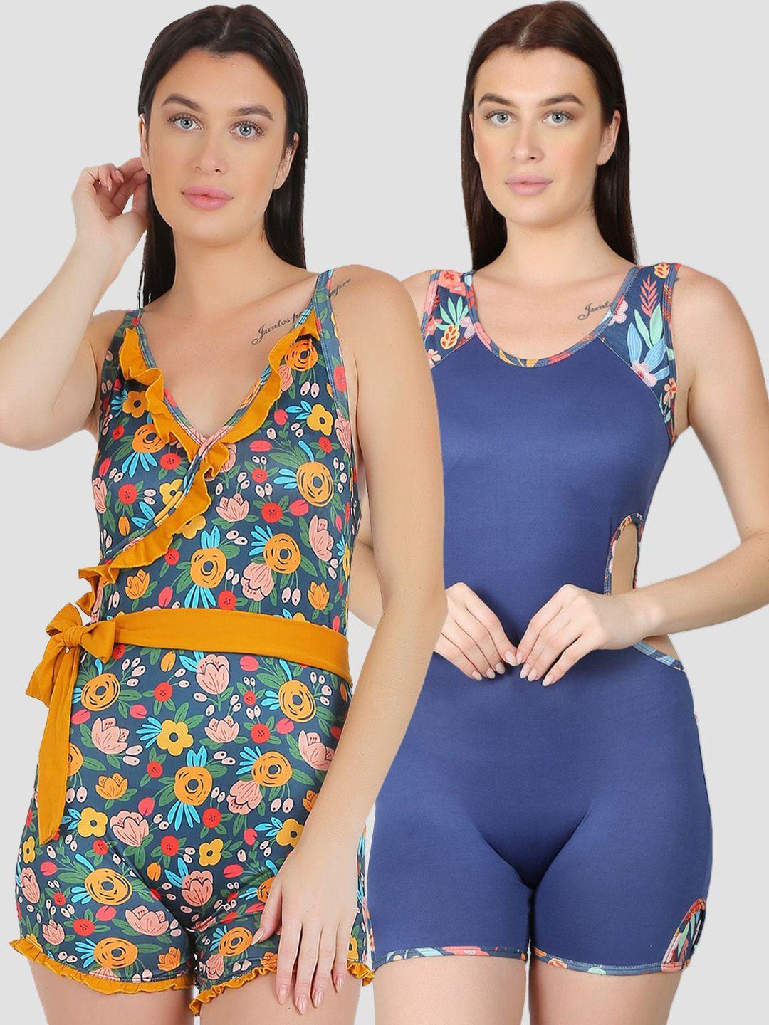 n-gal women pack of 2 printed padded legsuit swimwear