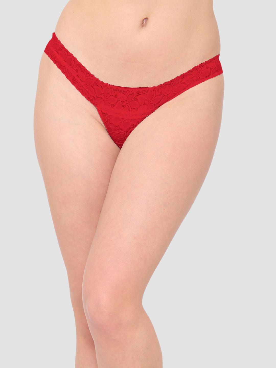 n-gal women red self-design laced thongs
