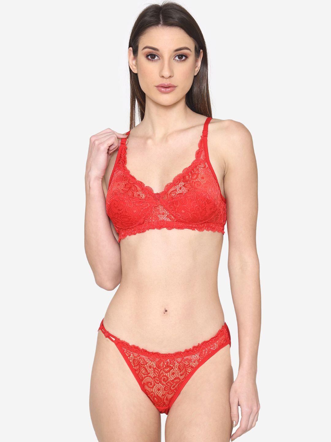 n-gal women red solid lace lingerie set ntdls13
