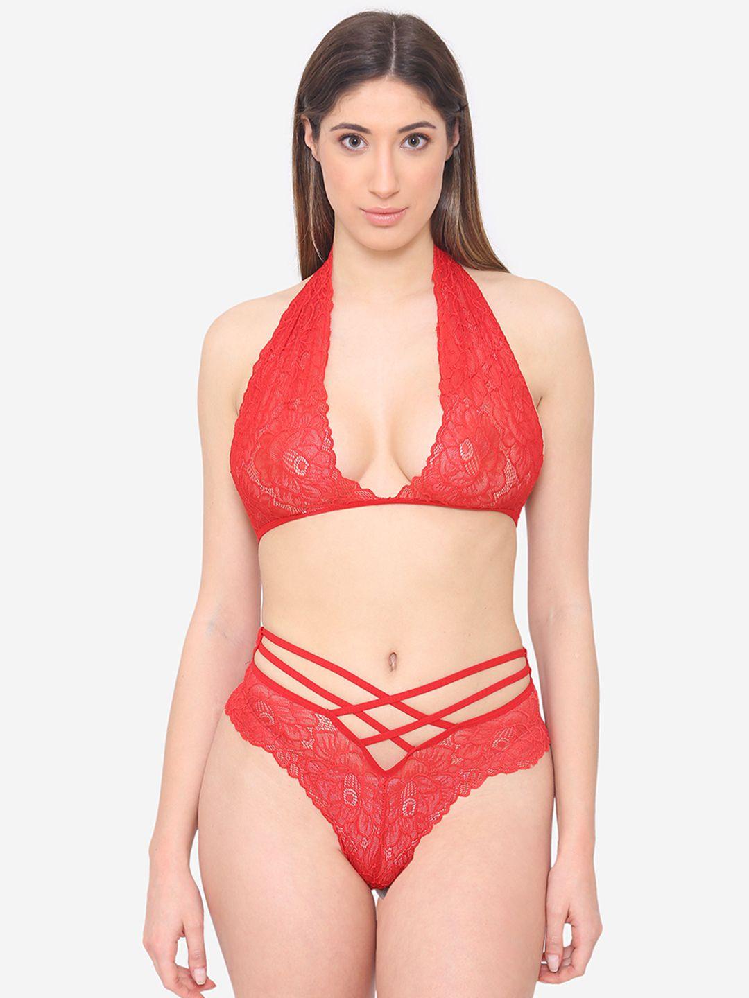 n-gal women red solid lingerie set nrls03