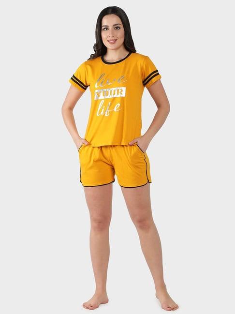 n-gal yellow graphic print t-shirt with shorts